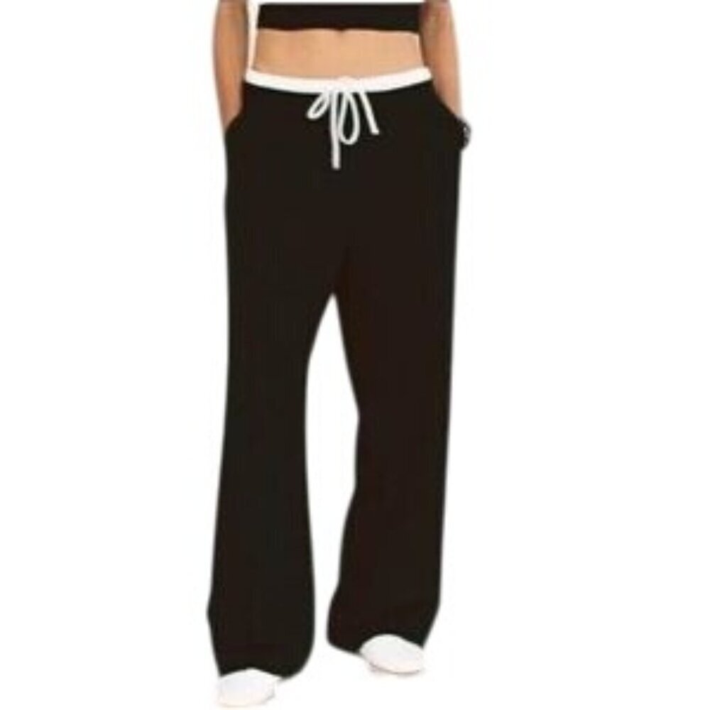 Zara Black Double Waist Wide Leg Sweatpants